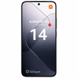 Xiaomi 14 color negro — vista frontal mostrando pantalla OLED encendida